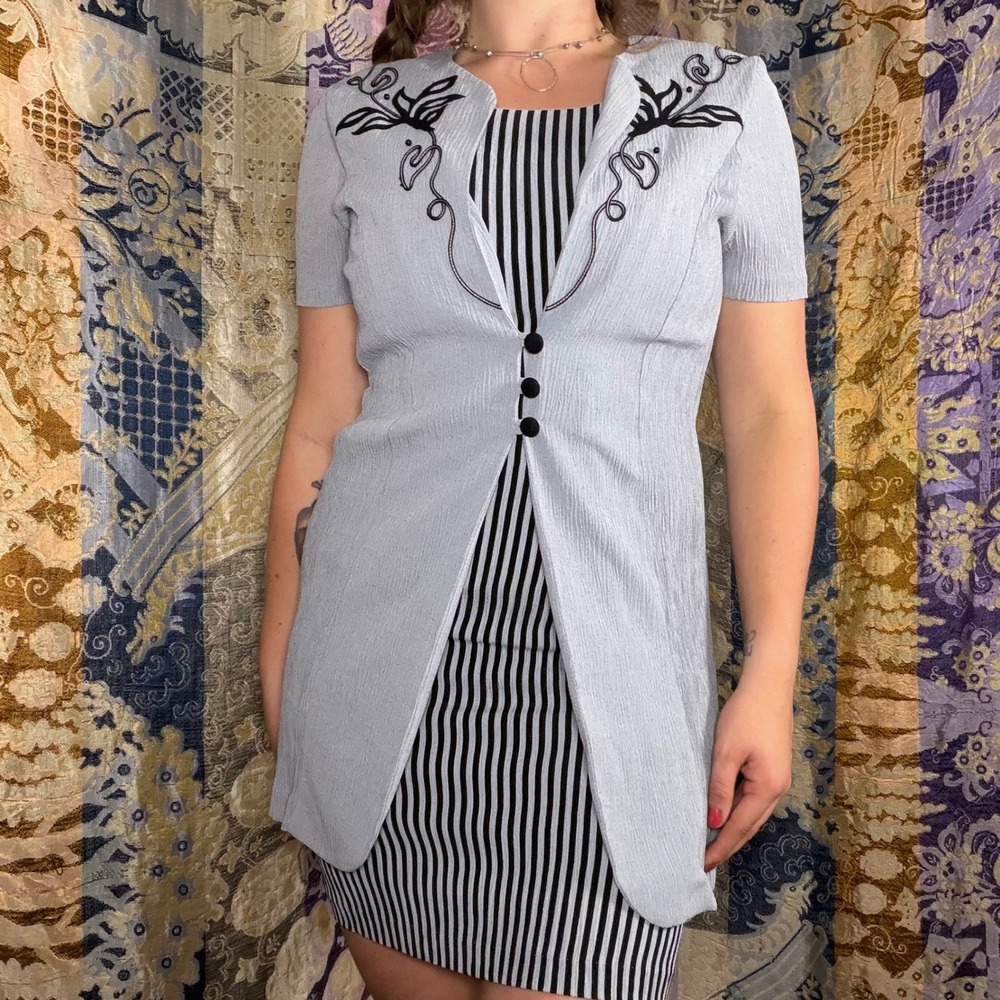 Vintage 90's Gray+Black Beaded Southern Gothic Mini Dress Size M
